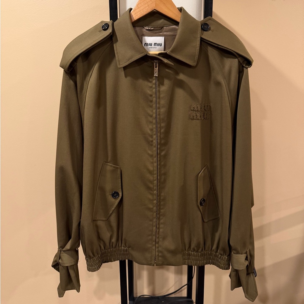Miu Miu Gabardine Epaulette Military Blouson Bomber Jacket